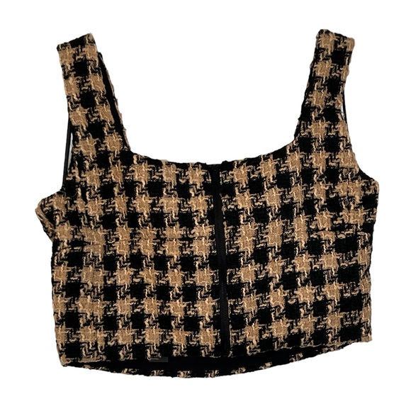 NWT House of Harlow Black & Tan Tweed Women’s Crop Top Sz L - Picture 2 of 7